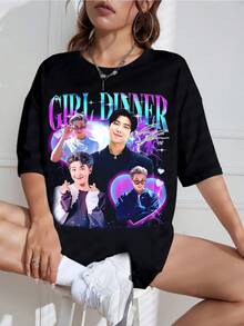 RM Kim Namjoon-Dinner T-Shirt For Girls, Vintage T-Shirt With A Message To Fans, New For 2026, Bootleg RM Girl Dinner T-Shirt, K-Pop Idol Printed T-Shirt, Unisex, Plus Sizes Available, Casual, Short Sleeves, 90s Retro Style. - 黑色 - 查看 6