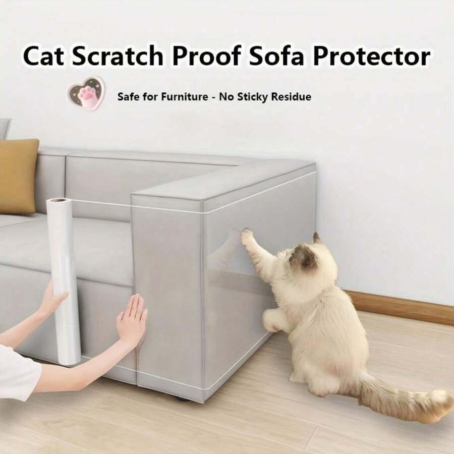 1 Roll Thick Transparent Sofa Protective Film - Anti-Scratch, Waterproof, Easy To Tear And Cut, No ResidueSelf-Adhesive, Suitable For Furniture, Walls, MarbleTabletops And Kitchen Countertops