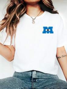 Disney Licensed, Best-Selling Women's Print: Minnie Mouse Head, Diamond Sparkle, Bow, Fashionable And Cute Printed Short-Sleeved Crew Neck T-Shirt. Crew Neck, Casual, Comfortable, Stylish, And Versatile, Suitable For Spring, Summer, And Autumn. Optimistic Design, Elastic Fabric. - trắng - Xem 2