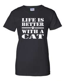 Limited Time Offer Limited Time Purchase Print T-Shirts Funny T-Shirt Women's Letter Oversized T-Shirts Casual T-Shirts For Women Commemorative T-Shirt Cotton T-Shirts For Women New Season Products Women's Life Is Better With A Cat Shirt – Funny Cat Lover Tee, Pet T-Shirt YRPQ - Black - View 1