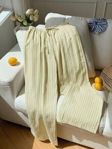 Pantalones a rayas rosas para mujer, vacaciones de verano - Camel - Ver 5