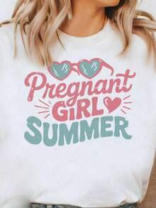 Summer T-Shirt For Pregnant Women 100% Cotton, Maternity T-Shirt, Mother's Day T-Shirt, Printed T-Shirts 100% Cotton For Women, Spring/Summer Graphic T-Shirts For Women, Breathable And Comfortable. - 孕婦襯衫007 - 查看 2