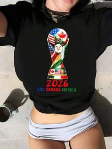 Camiseta de la Copa Mundial 2026 |    Trofeo de la Copa Mundial Estados Unidos Canadá México 2026 |   100% Tela |   Nuevo para la primavera de 2026 |   Adecuado para usar en el día del partido |   Regalo Diario |   Unisexo. - Negro - Ver 1