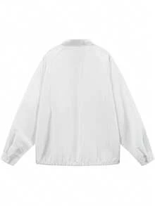 Camisa de lino para hombre con media cartera y botones, manga raglán suelta y transpirable, casual - Blanco - Ver 5