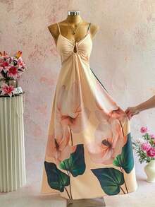 xheSHEIN Holidaya Vestido de tirantes finos para mujer de talla estándarxhe - Amarillo - Ver 7