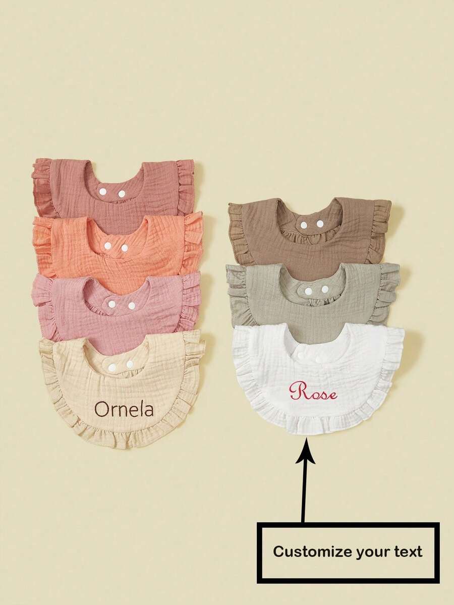 1pc Customized Text Printed Soft & Breathable Round Floral Bib, Suitable For Baby Boys And Girls, All Seasons - Multicolor - View 1