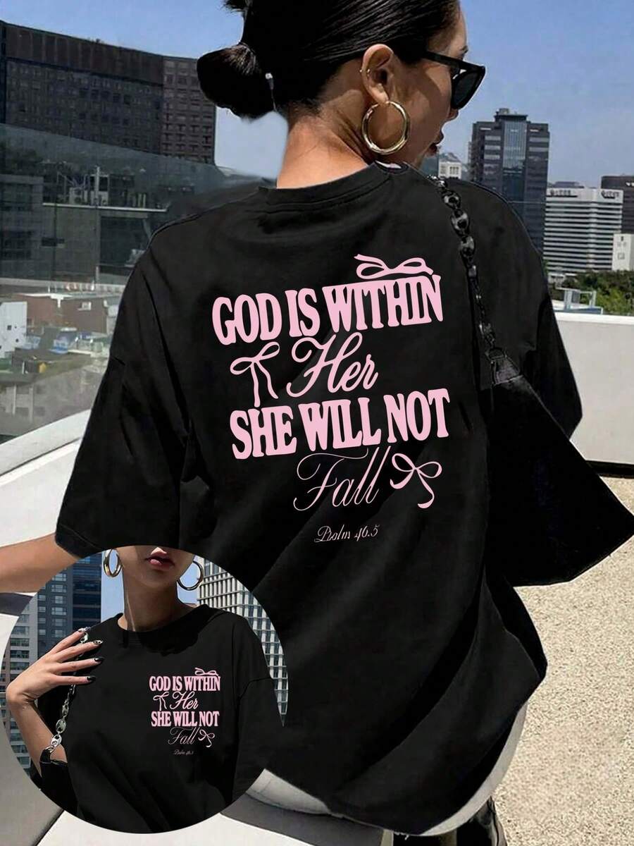 Camiseta de manga corta% algodón con estampados frontales y traseros - Camiseta de manga corta con cuello redondo y estampado Fe y Fuerza, Dios está en mi corazón - Moderna y cómoda, transpirable y casual, un top clásico, moderno y versátil para primavera y verano, adecuado para todas las estaciones. Se puede usar como capa interior en primavera y otoño o sola en verano. Estilo unisex, perfecta para amigos. Camiseta moderna de algodón de alta calidad. - Negro - Ver 1