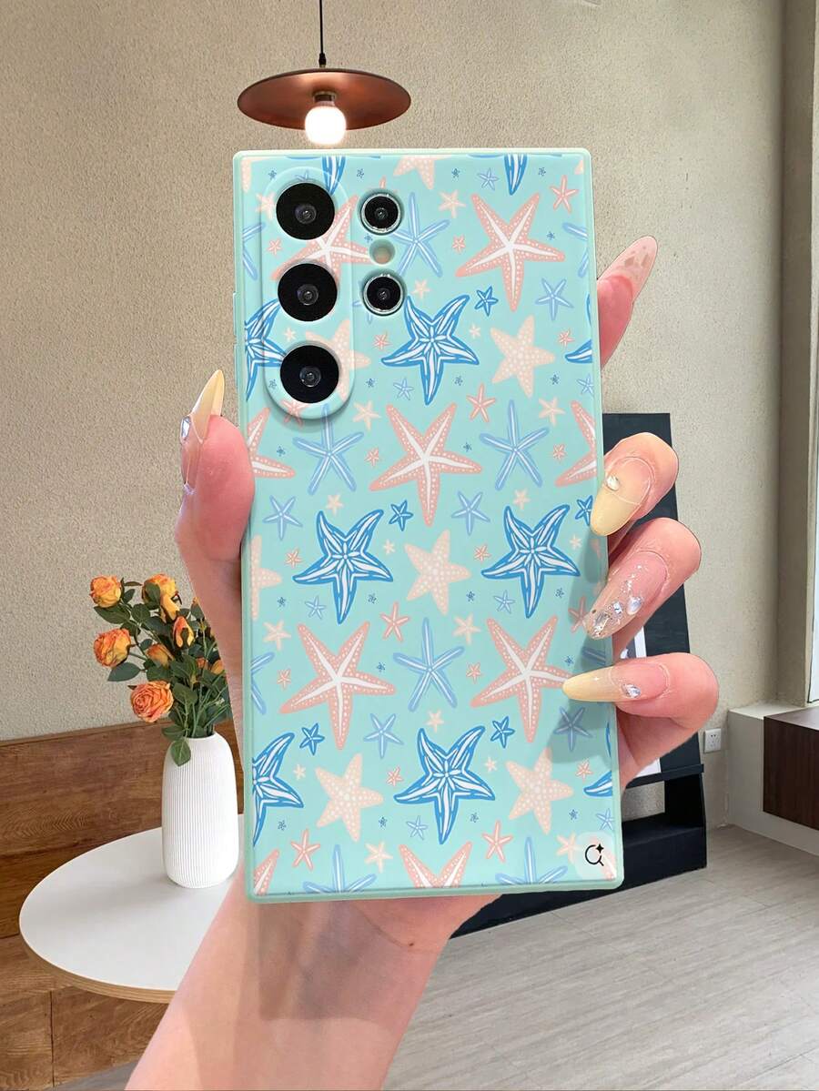 1個時尚純Android TPU材質青色海星圖案直邊防震鏡頭保護手機殼,男女皆適用,時尚愛好者的理想選擇,極簡且吸睛設計,相容於、Poco等更多機型 - 青色 - 查看 1