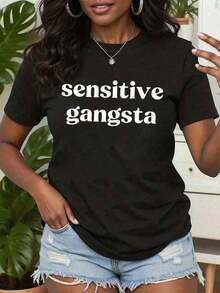 1 pieza Camiseta de Mujer con Estampado Sensible Gangsta, Cuello Redondo, Top Casual para Uso Diario, Idea de Regalo, Camiseta Gráfica, Camisetas Gráficas para Mujer, Camiseta de Verano, Camiseta Casual, Ropa de Vacaciones para Mujer, Diseño Juvenil y Moderno, Camiseta Gráfica, Camisetas Gráficas para Mujer, Camiseta de Verano, Camiseta Casual, Ropa de Vacaciones para Mujer, Diseño Juvenil y Moderno, 180g Algodón 100%. - Blanco - Ver 10