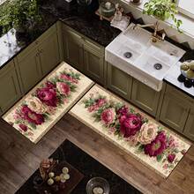 1pc 2D Floral Pattern Printed Rug, Long Doormat Series, Indoor Entrance Mat, Bedroom Bedside Mat, Kitchen Mat, Suitable For Living Room, Laundry Room, Bathroom - Multicolor - View 7