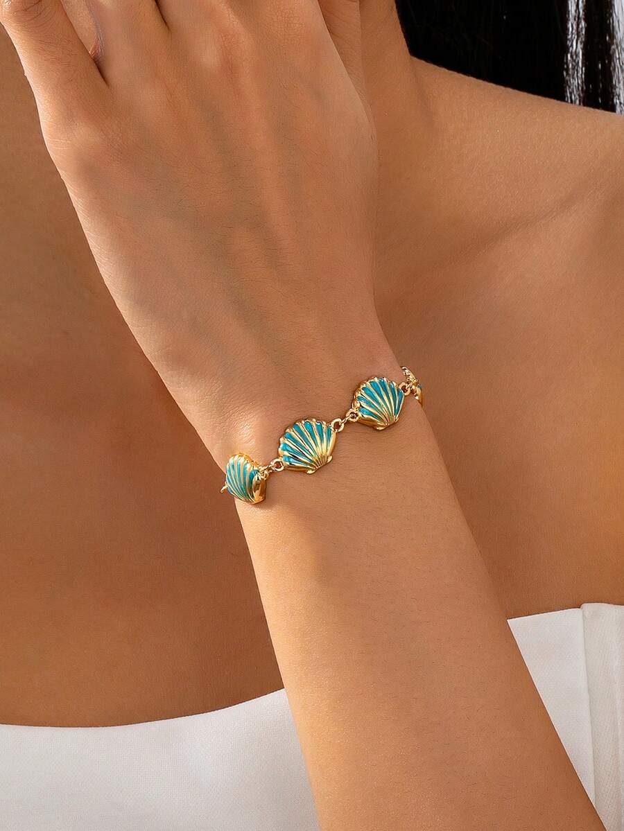 1pc Fashionable Delicate Personalized Design Beachy Shell Bracelet, Versatile Daily Wear For Women - Blue - View 1