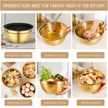 7pcs Mixing Bowls With Lids Set - Stainless Steel Nesting Salad Bowls, Space Saving For Baking Prepping, Gold - Gold - View 9
