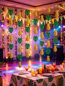 1Set Hawaiian Pineapple Palm Leaves Hanging Gardland,Summer Paper Tropical Leaf Monstera Leaves Decorations,Theme Party Supplies,Suitable For Beach,Pool,Outdoor,Wedding,Birthday,Vocations,For Home,Yards,Bedroom Decor - A - View 3