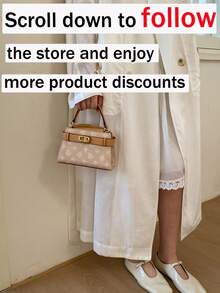 New Fashion All-Over Print PU Tote Bag, Elegant Multipurpose Shoulder Bag With Detachable Strap And Metal Buckle, Suitable For Dates, Gifts,Shopping - Khaki - View 3