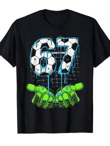 Camiseta con Estampado de  Divertido de Fútbol 67 para Hombres y Mujeres - Negro - Ver 1
