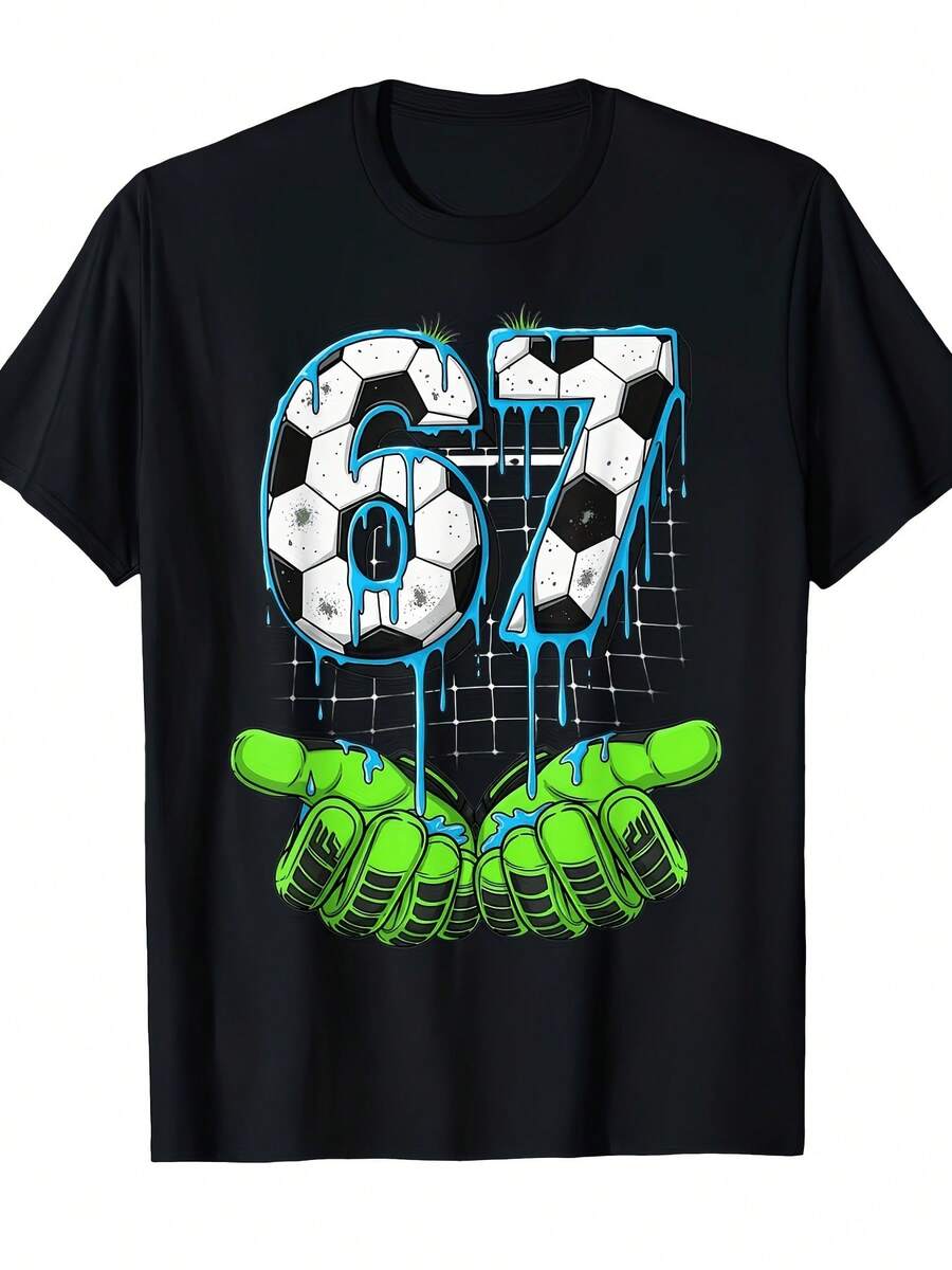Camiseta con Estampado de Divertido de Fútbol 67 para Hombres y Mujeres - Negro - Ver 1