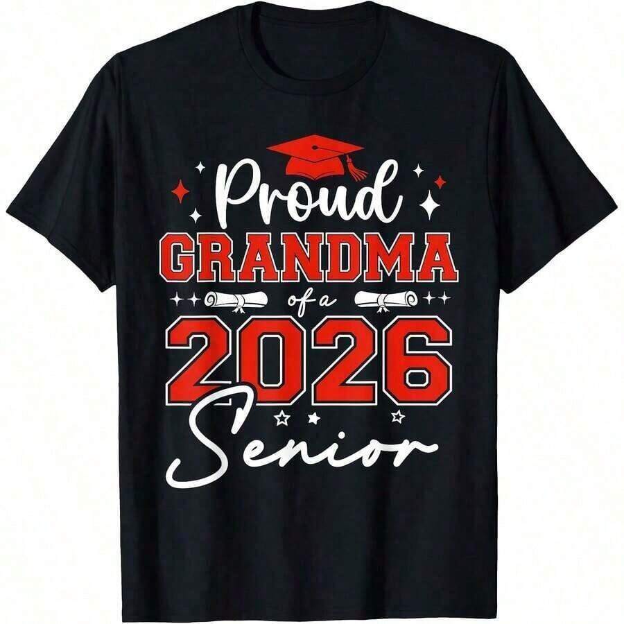 Matching Family Shirts "Proud Brother Of A 2026 Graduate", For Women And Men, Short Sleeve, Casual Style, Unisex, Sporty, For Parties, Gift, Holidays, Sizes S-3XL, Black, Breathable And Comfortable. - 黑色 4 - 查看 1