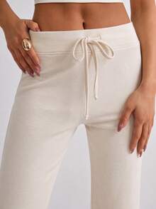 Women's Casual Commuting Minimalist Solid Color Elastic Waist Flare Pants - White - View 5