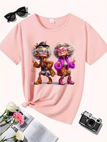 Camiseta de moda con estampado de abuela, diseño único, festival, regalo, camiseta deportiva casual de cuello redondo para mujer, cómoda para las cuatro estaciones, ropa elegante para mujer, ropa barata y linda para mujer, ropa para mujeres curvas, disfraces de máscarada, disfraces - Rosa - Ver 1