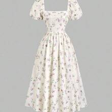 guangzhougaolangshangmao  Vestido de verano estilo francés, vestido largo blanco de alta calidad y lujo con elegante estampado floral de magnolia ditsy para damas - Multicolor - Ver 8