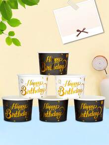 10pcs/20pcs/40pcs White Black Birthday Paper Bowls, Black And Gold/White And Gold Happy Birthday Print Snack Cups, Gold Foil Dessert Ice Cream Cups For Birthday Party,Baby-Shower,Festival,Events Men Women - Multicolor - View 4