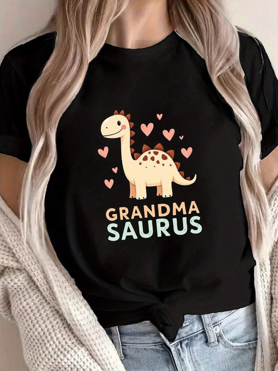 Talla grande - talla extra grande - camiseta de mujer, hecha de algodón puro, tela ligera y transpirable, diseño de cuello redondo, diseño estampado, corte de manga corta, adecuada para primavera y verano. - Negro - Ver 1