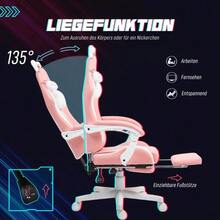 Ergonomic Gaming Chair With Lumbar Support, Footrest, Gaming Armrests With Cat Ears, Headrest, Height-Adjustable Office Chair With Adjustable Reclining Function, Pink Color. - 粉色 - 查看 6
