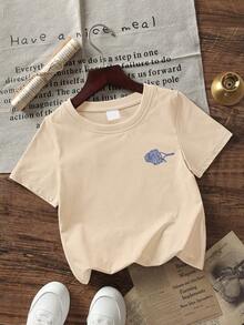 1pc Baby Boy Food Theme T-Shirt, "Pasta Club" Print, Short Sleeve, Soft And Comfortable Fabric, Street Style T-Shirt - Apricot - View 2