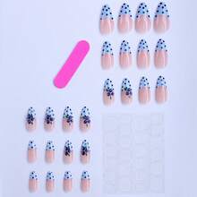 24pcs Medium Almond Shaped Fake Nails, Nude And Light Blue With Polka Dot French Manicure Stickers And 3D Blueberry Decor, Cute And Sweet Style, Suitable For Women's Summer Daily Wear, Reusable - Multicolor - View 5