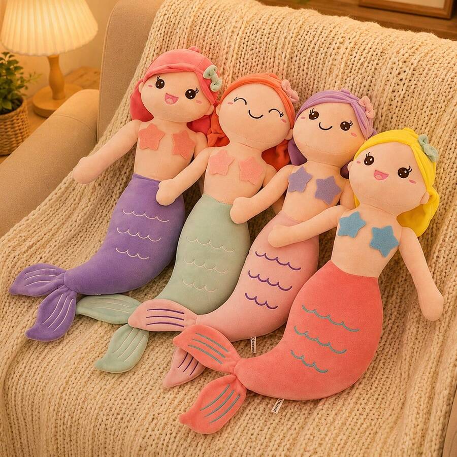 45cm/60cm 可愛美人魚童話主題絨毛玩具 柔軟填充美人魚靠墊 適合兒童房裝飾 理想的兒童生日禮物 適合感恩節禮物、聖誕禮物、情人節禮物 - 彩色 - 查看 1