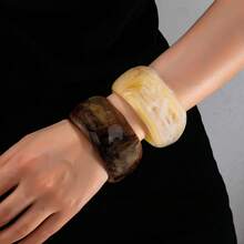 Brazalete de resina con estilo francés retro, brazalete ancho versátil para uso diario - Amarillo - Ver 7