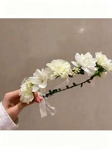 1件歐美風格人造花環，新娘婚紗配件，海灘度假裝飾 - 白色 - 查看 2