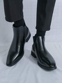 2026 New Chelsea Boots For Men, Pointed Toe, British Style, Business Zipper Leather Boots, High-Top Dress Shoes - Black - View 8