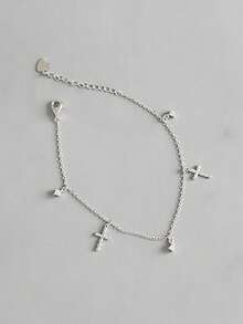 1 pieza Pulsera de borla con cruz de circonita de plata de ley S925 de lujo personalizada, adecuada para uso diario casual, fiesta, vacaciones, cualquier regalo festivo para mujeres - cruz - Ver 7