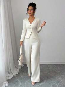 AYYElenzga Conjunto de blazer y pantalones de manga larga elegante para mujer, estilo de negocios/oficina, adecuado para verano, Día de la Independencia, graduación, regreso a clasesAYY - Verde - Ver 9