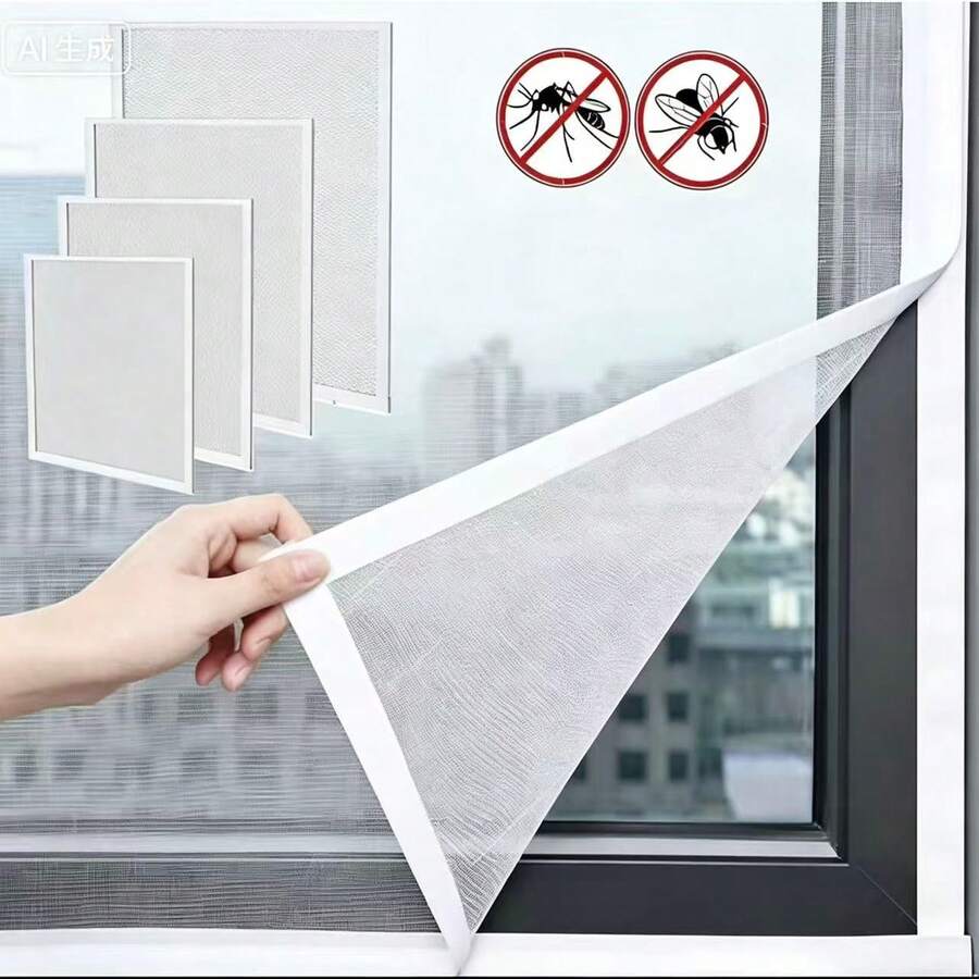 Summer White Window Mosquito Net, DIY Mosquito Net Window Kit, Self-Adhesive Mosquito Net Set – Home Insect-Proof Window Screen, Window Mosquito Net, Other Material [Self-Adhesive White Window Screen], Quick Installation, Insect-Proof - Screen Windows - View 1