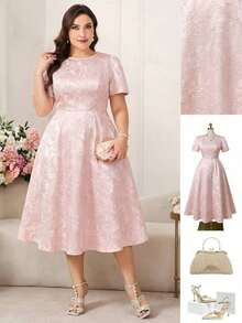 Vestidos para mujer de talla grande, vestidos midi elegantes y románticos de manga corta para primavera y verano - Rosa 2 - Ver 8