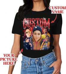 Your T-Shirt With Personalized Text, Custom Your Own Bootleg Shirts, Custom Bootleg Rap Tee, Birthday Gift - 酒紅色 - 查看 4