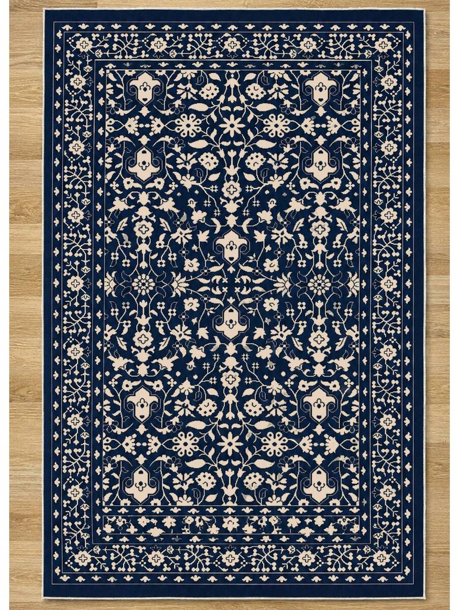 Chilai Home blommigt tryckt matta, löpmatta, tvättbar golvmatta för heminredning, vardagsrumsmatta, halkfri löpmatta för kök, tillverkad i Turkiet 80x200 cm, 80x300 cm, 100x200 cm, 120x180 cm - Marinblå - Visa 1