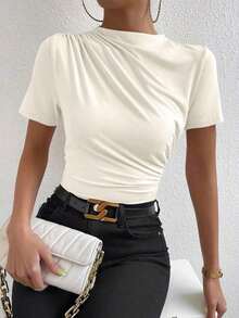 Camiseta con cuello de tortuga fruncida - Albaricoque 3 - Ver 3