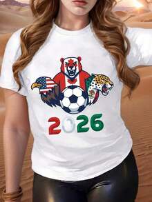 Con diseño de la Copa Mundial de Fútbol 2026 de Estados Unidos, Canadá y México para uso en verano, regalo perfecto para fanáticos del deporte, camiseta de talla grande para mujer, camiseta de la Copa Mundial 2026. - Blanco - Ver 6
