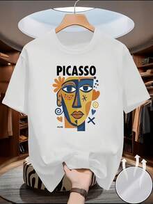 Camiseta de Hombre con Estampado Abstracto de Rostro de Picasso - Manga Corta, Cuello Redondo, Camiseta Casual de Verano con el Icónico Picasso, Lavable a Máquina, Adecuada para Atuendos Casuales, Ropa con Temática de Picasso para Conjuntos Informales - Multicolor - Ver 6