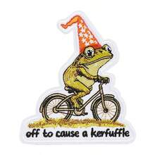 RHUAGYP 1pc Funny Frog Riding Bicycle Slogan Embroidered Patch, Wearing Orange Party Hat Graphic, Iron-On Or Sew-On Badge Suitable For Clothing Decoration - Multicolor - View 1