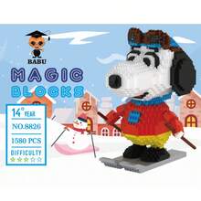 1000+片史努比花生漫画主题滑雪IP积木玩具，3D立体微型拼装玩具，益智减压高难度桌面摆件 - 彩色 - 查看 3