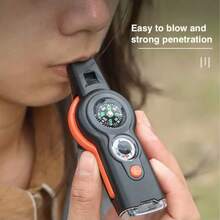 3-In-1 Outdoor Survival Tool, Multi-Functional Portable Emergency Whistle, Compass, Magnifying Glass, Flashlight, Thermometer - Multicolor - View 4
