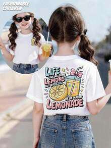 "Life Gave Me Some Lemons, But My Jesus Is Making Lemonade" Double-Sided Printed T-Shirt, Machine Washable, 100% Cotton, For Boys And Girls, Teen Clothing, Perfect Summer Gift, Casual Style For Outdoor Sports, Comfortable And Breathable, Skin Friendly, Fashionable And Versatile, Short-Sleeved Crew Neck T-Shirt That Kids Can Wear On Their Own. - 白色 - 查看 6