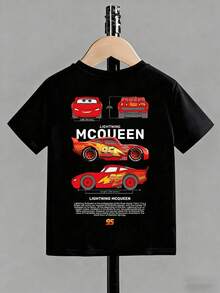 Disney Boys' Super Cool "Cars" Lightning McQueen Graphic T-Shirt - Featuring Fun Racing Prints, A Soft And Casual Crew Neck, And Short Sleeves; A Comfortable, Relaxed-Fit Top Perfect For Everyday Wear And Theme Park Visits. - 黑色 - 查看 3