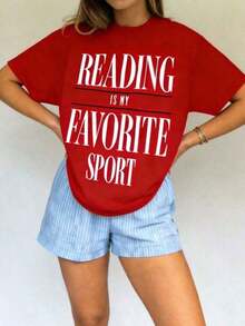 Camiseta SummerVintage "La Lectura Es Mi Deporte Favorito", Camiseta Literaria, Lector de Libros, Profesor de Inglés, Camiseta de Ratón de Biblioteca, Camiseta de Bibliotecario, Amante de los Libros, Camiseta de Algodón 100% de Manga Corta, Estilo Clásico, de Algodón Grueso, con Estampado Gráfico, Camiseta Casual de Manga Corta para Mujer, Camisetas Deportivas de Manga Corta, Holgadas y Cómodas, Camisetas de Verano. - Rojo - Ver 2