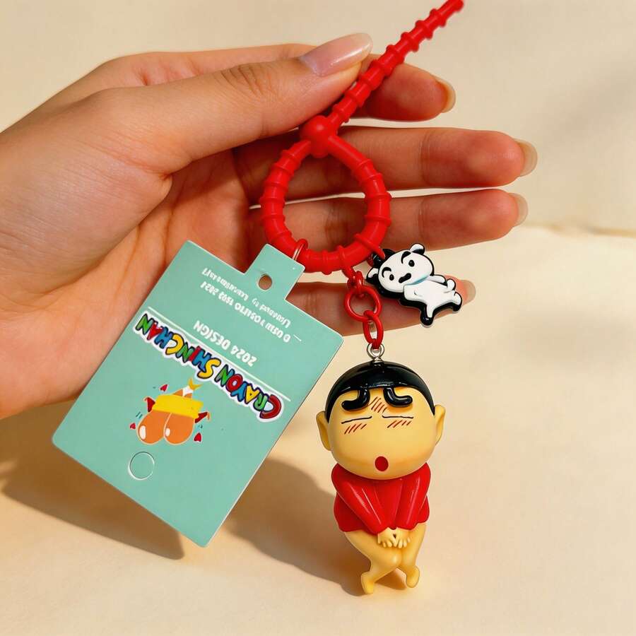 MINISO 3D PVC Crayon Shinchan Keychain With Colorful Beads And Cute Cartoon Figure, Fun And Durable Design For Bag, Car, Or Home Decoration, Collectible Gift, Multiple Styles Available - Red - View 1