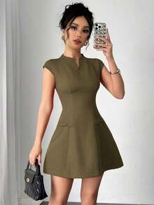 Nuevo vestido rojo de temporada de boda con mangas cortas y decoración de lazo para mujeres, falda tipo A, adecuado para temporada de boda, vestido de dama de honor, fiesta de jardín, cita, salida y otras ocasiones - Rojo - Ver 9